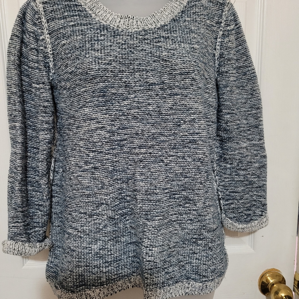 Blue cotton 3/4 casual sweater